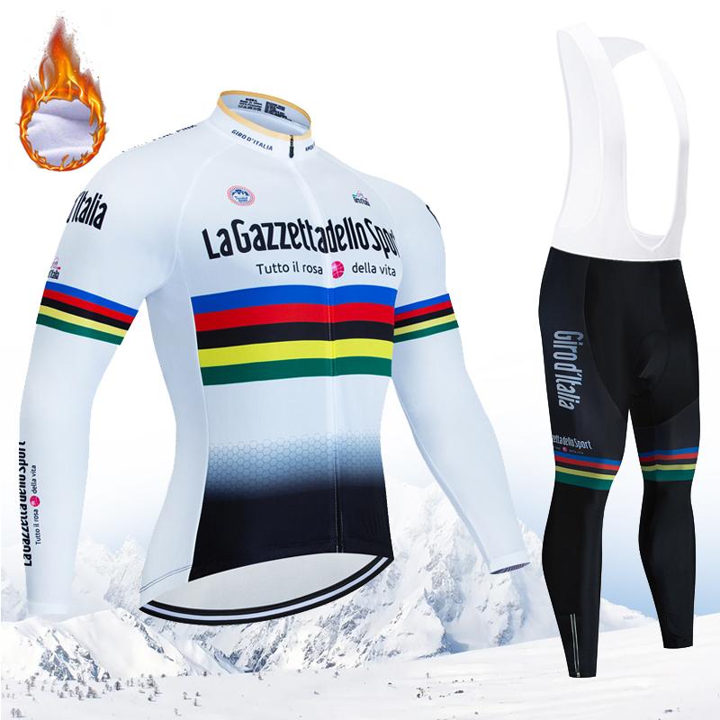 Winter-Radtrikot-Set Tour De Giro D'ITALIA Thermo-Fleece-Radsportbekleidung MTB-Fahrradbekleidung Warm halten Mountainbike-Bekleidung