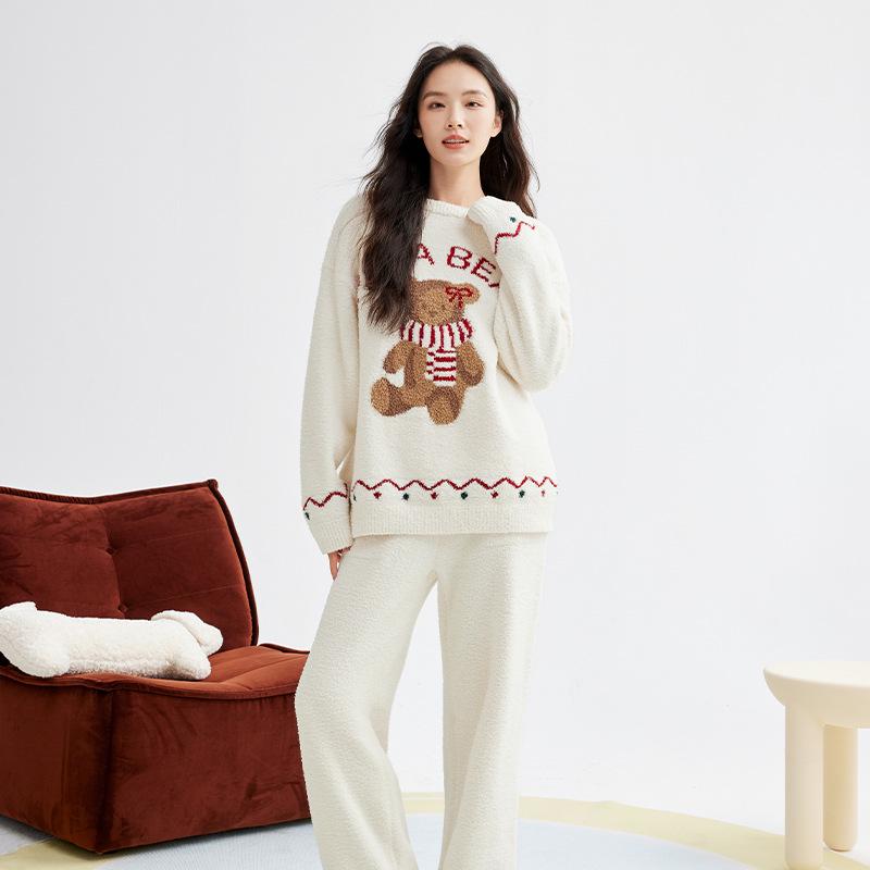 Cozy Husky Print Velvet Pullover Pajamas Set for Women & Couples, Suitable for Indoor & Outdoor Wear