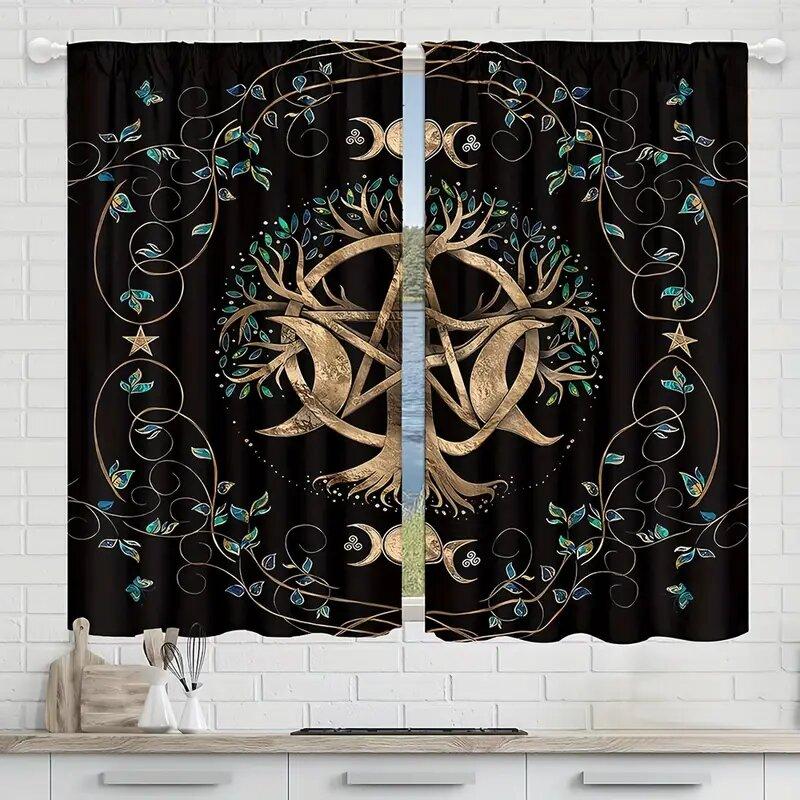 Life Tree Vine Pattern Printed Tarot Card Curtains Window Decoration Home Room Curtain Made Of Polyester