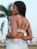 Rose Beauty A  Rave Festival Sparkling Rhinestone Decor Backless Adjustable Strap Bustier Corset Clubwear Super Crop Cami Top
