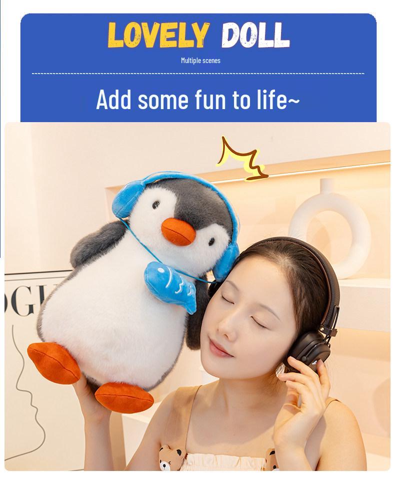 Plush Little Penguin Headphone Pillow - Stuffed Toy & Birthday Gift for Girls