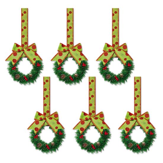 Yousheng 6 Pcs Small Christmas Wreath with Ribbon Artificial Cabinet Wreath with Red Berries Pine Cones for Home Kitchen Window Door Decor