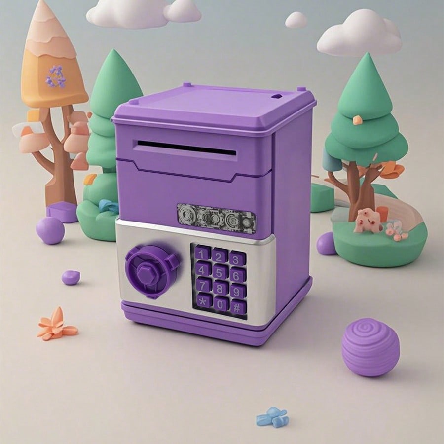 Умная копилка-банкомат с паролем, мини, детская, креативная, доступ только к копилке, доступ невозможен фиолетовый