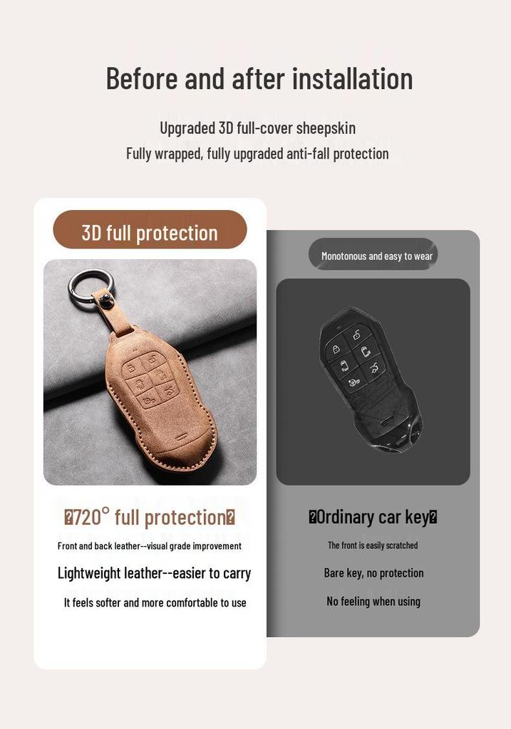 2026 Xiaopeng X9 Cowhide Key Case with Buckle Keychain