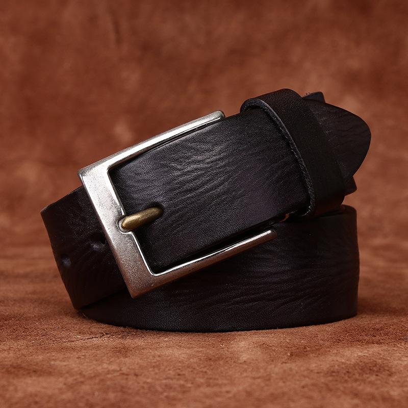 Belt Men's British Retro Distressed Emboss First Layer Cowhide Leather Hong Kong Style Arts Casual Jeans Belt Men's