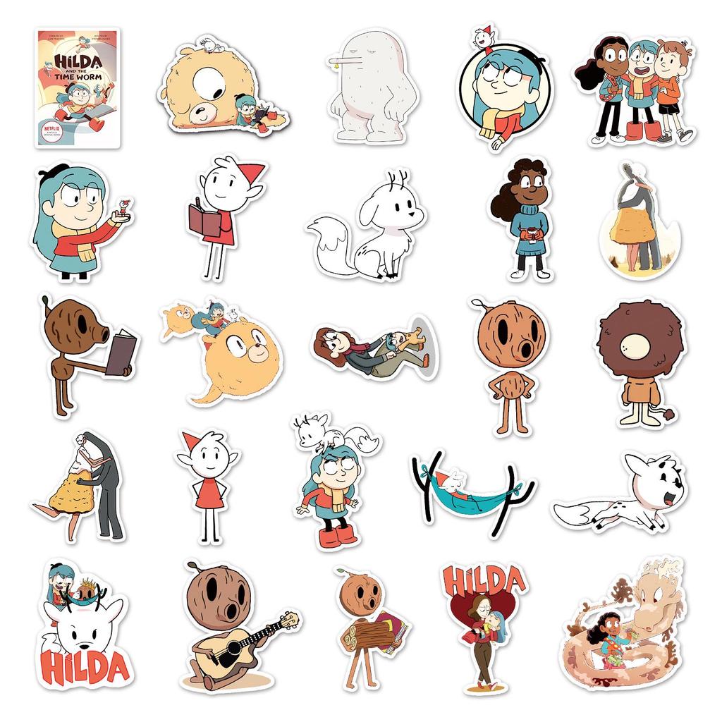 Hilda Girl Animation Stickers: 50-Piece Set for Notebooks, Luggage, and Decor