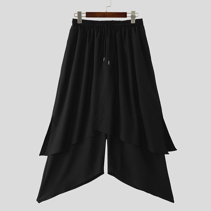 INCERUN Men Elastic Waist Irregular Layers Casual Long Pants Trousers