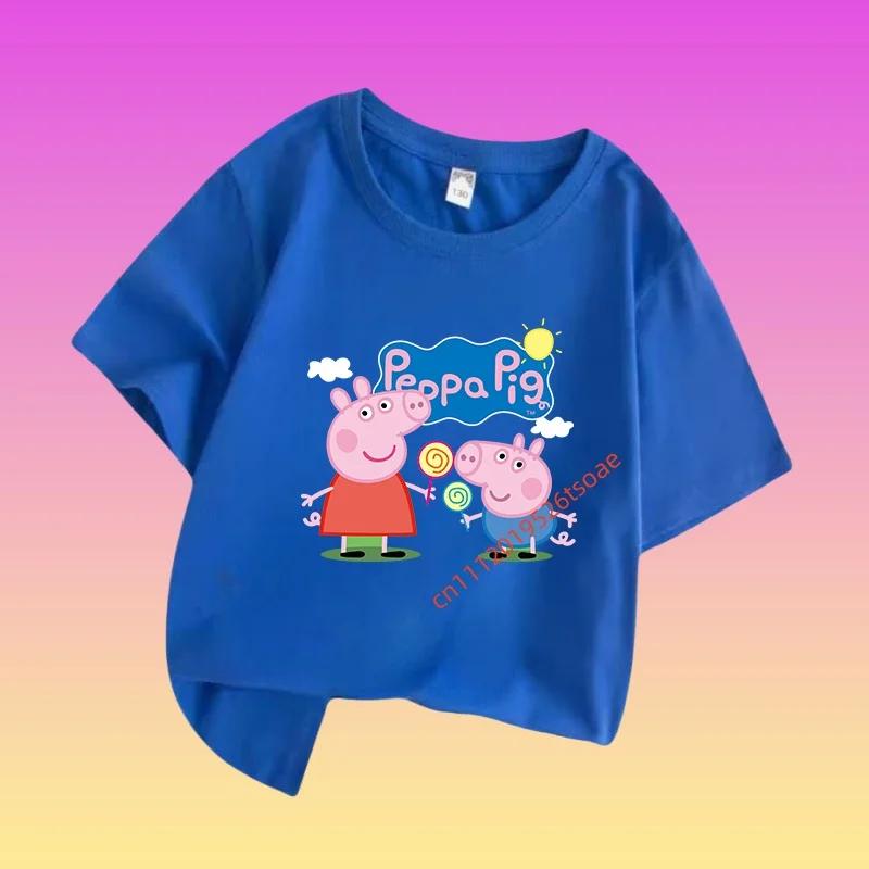 Peppa Pig Children's Cotton Short-sleeved Boys' Sports Shirt, Girls' Casual Top, Summer T-shirt with Cartoon Print