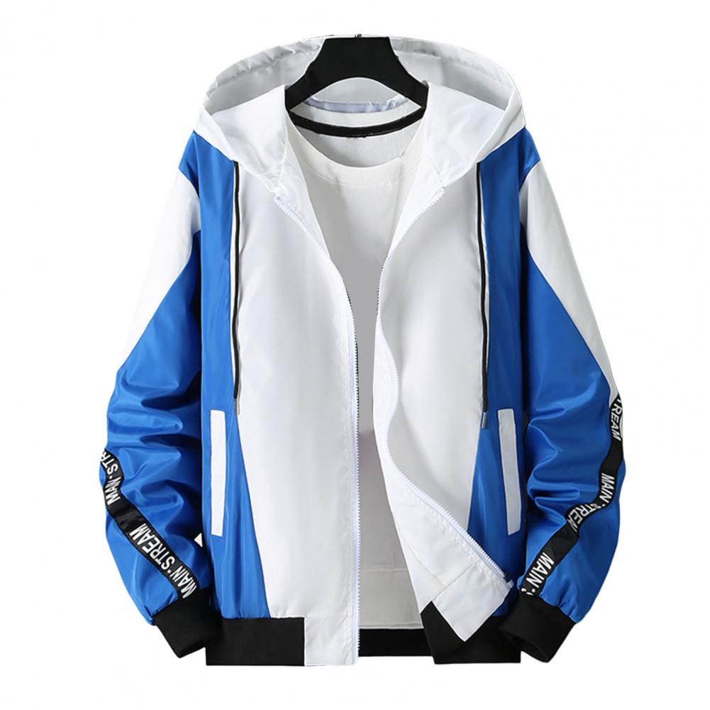 

Мужская куртка, пальто с капюшоном и шнурком, бейсбольное пальто с длинными рукавами, цветные блоки, тонкая молния, верхняя одежда, топы XXL синий