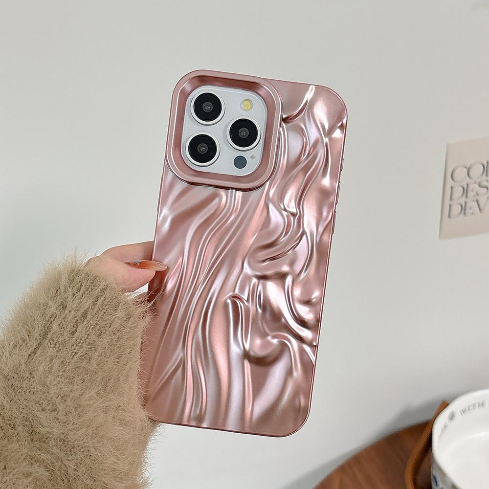 Gold 3D Water Ripple Phone Case For iPhone 17 16 15 14 13 12 11 Pro Max Electroplated Shockproof Silicone Cover