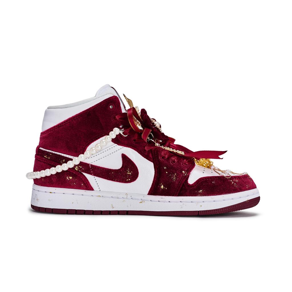 Jordan Air Jordan 1 Walking Planet, Zwei fröhliche Mid-Top Vintage Basketballschuhe Damen Schwarz Weiß Gold FZ3334-100(Team1492-)