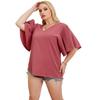 Women’s Oversized Tops Dolman Sleeves Loose Pullover Blouses Solid Color Plus Size V-neck Shirts Summer Casual Wear