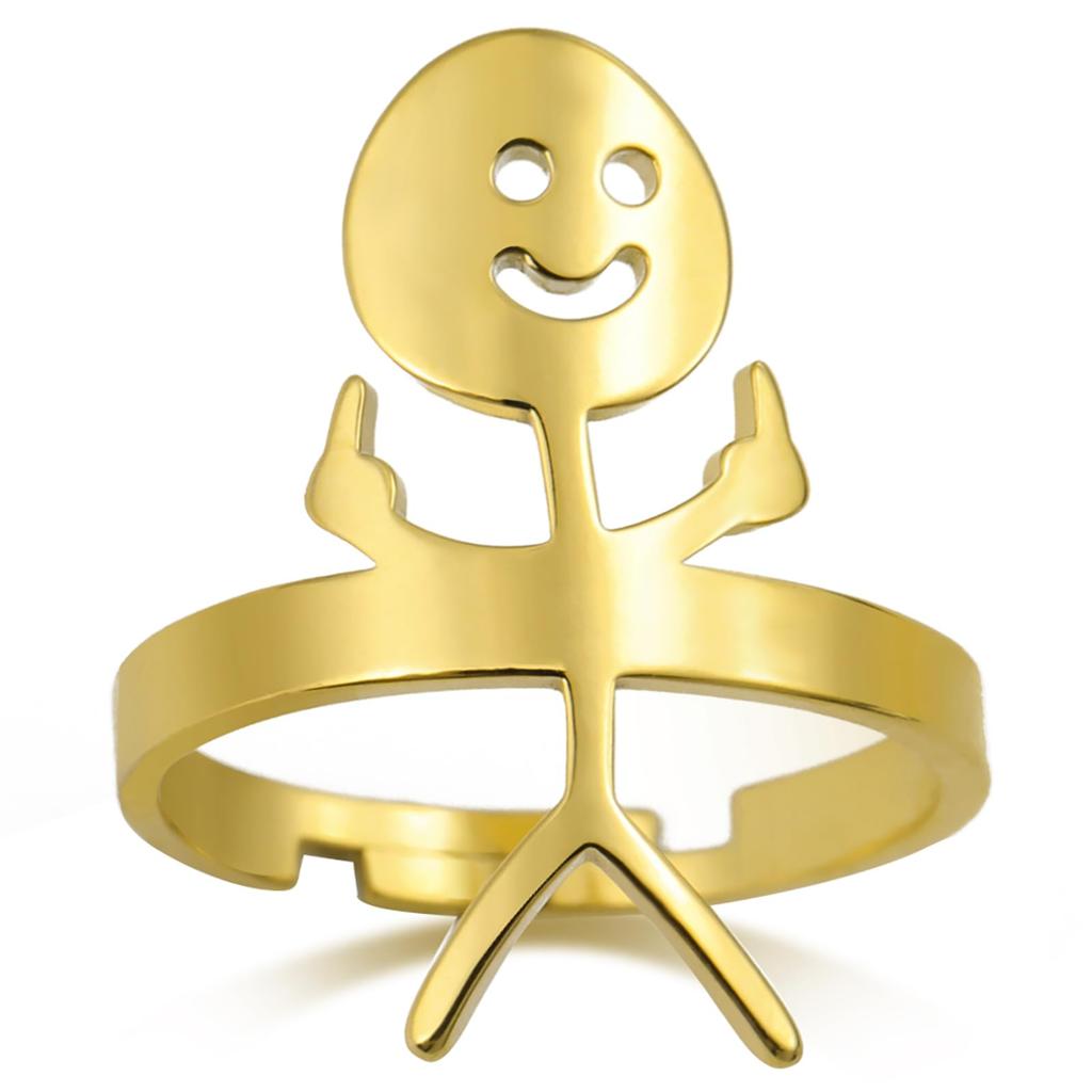 Dreamtimes Smiley Face Figurine Sign Language Rings for Women Men Adjustable Opening Stainless Steel Finger Stickman Couple Ring