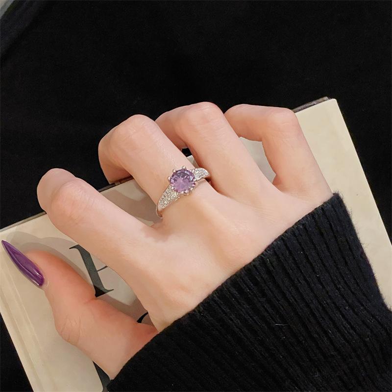 New Color Treasure Purple Transshipment Nine Purple Leaving Fire Year Light Luxury Opening Ring Tassel Full Diamond Niche Super Immortal Jewelry Women