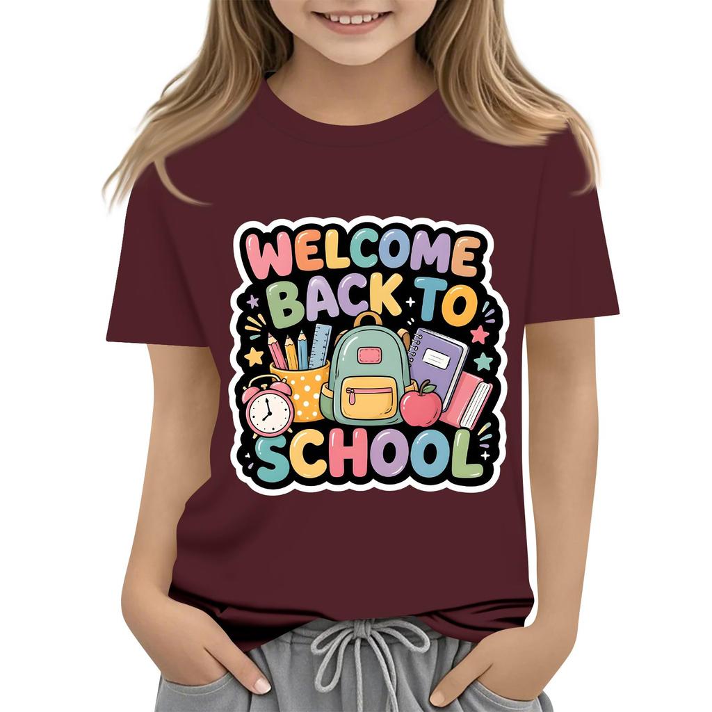 Children's Casual and Fashionable Round-Neck Printed Short-Sleeve Top for Back-to-School