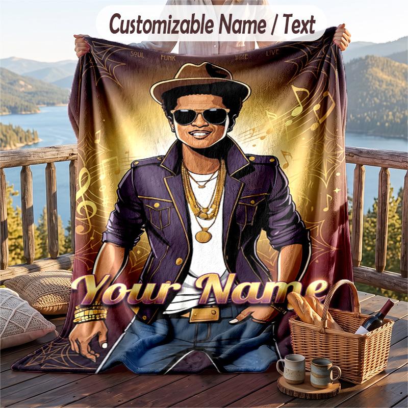 Personalized Flannel Throw Blanket,Bruno Mars Custom Printed Name, Cozy Plush Blanket For Home Use