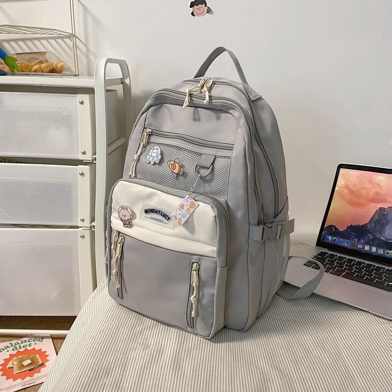 Backpack Capacity Large With Color Blocking Design And Letter Decor For Daily