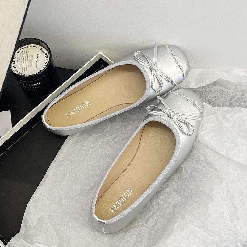 Large size women's shoes soft-soled shoes 2025 summer gentle single shoes bow light mouth ladyshoes