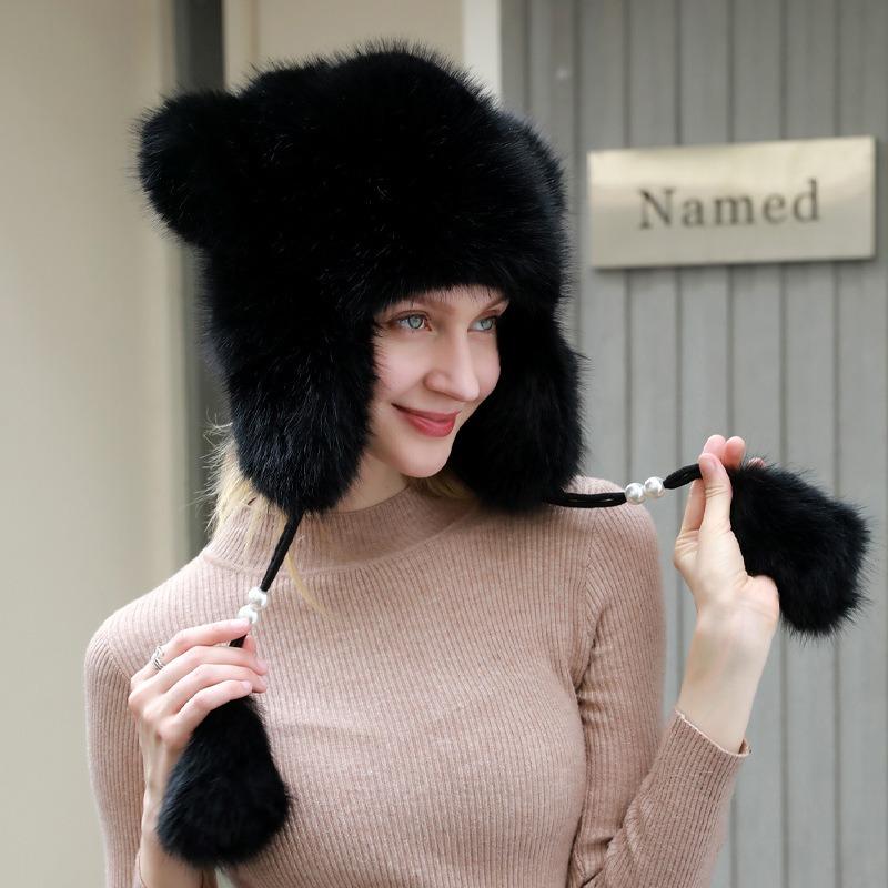 Hatter for kvinner høst og vinter, Stor hodeomkrets, Utendørs sykling, Kuldebeskyttelse, Vintervarme, Ørebeskyttende lue