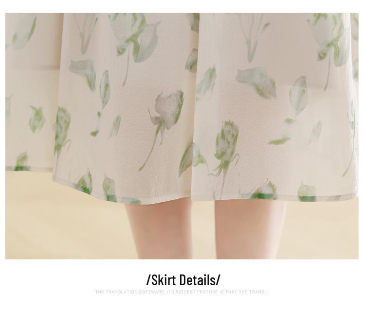 Elegant French Floral Print Puff Sleeve Dress: Spring & Autumn Waist-Cinching Long Skirt