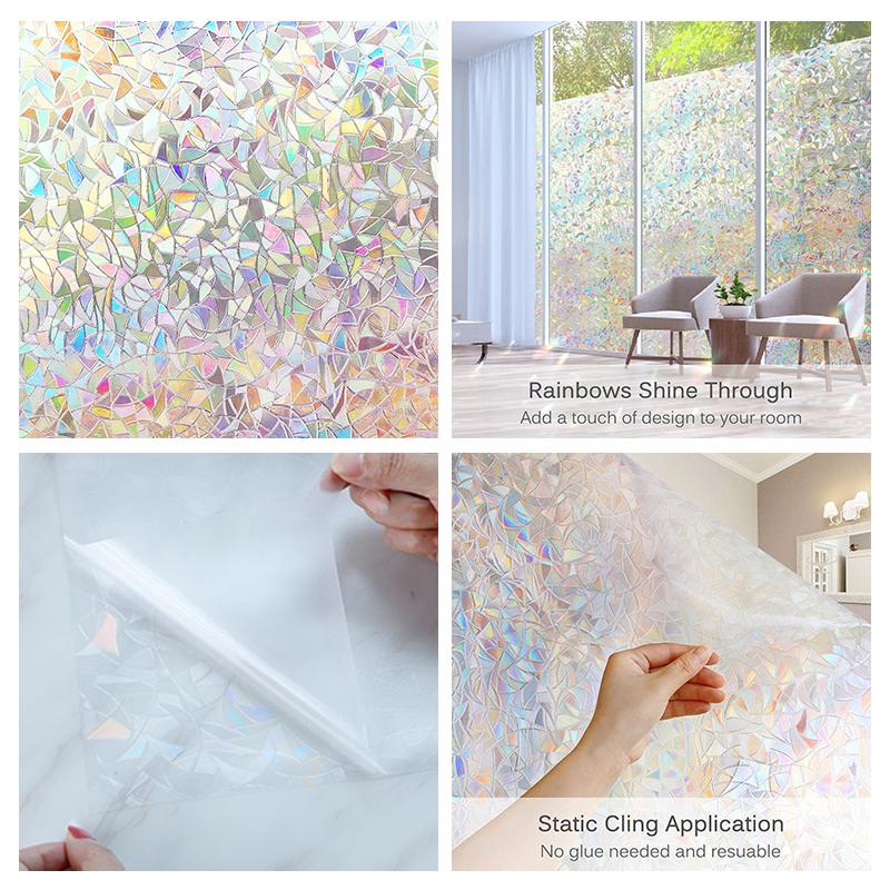 

Пленка для защиты окон Статичные наклейки на окна Виниловые 3D наклейки на окна Наклейки на окна Радужная пленка для окон с защитой от ультрафиолета 30x100cm