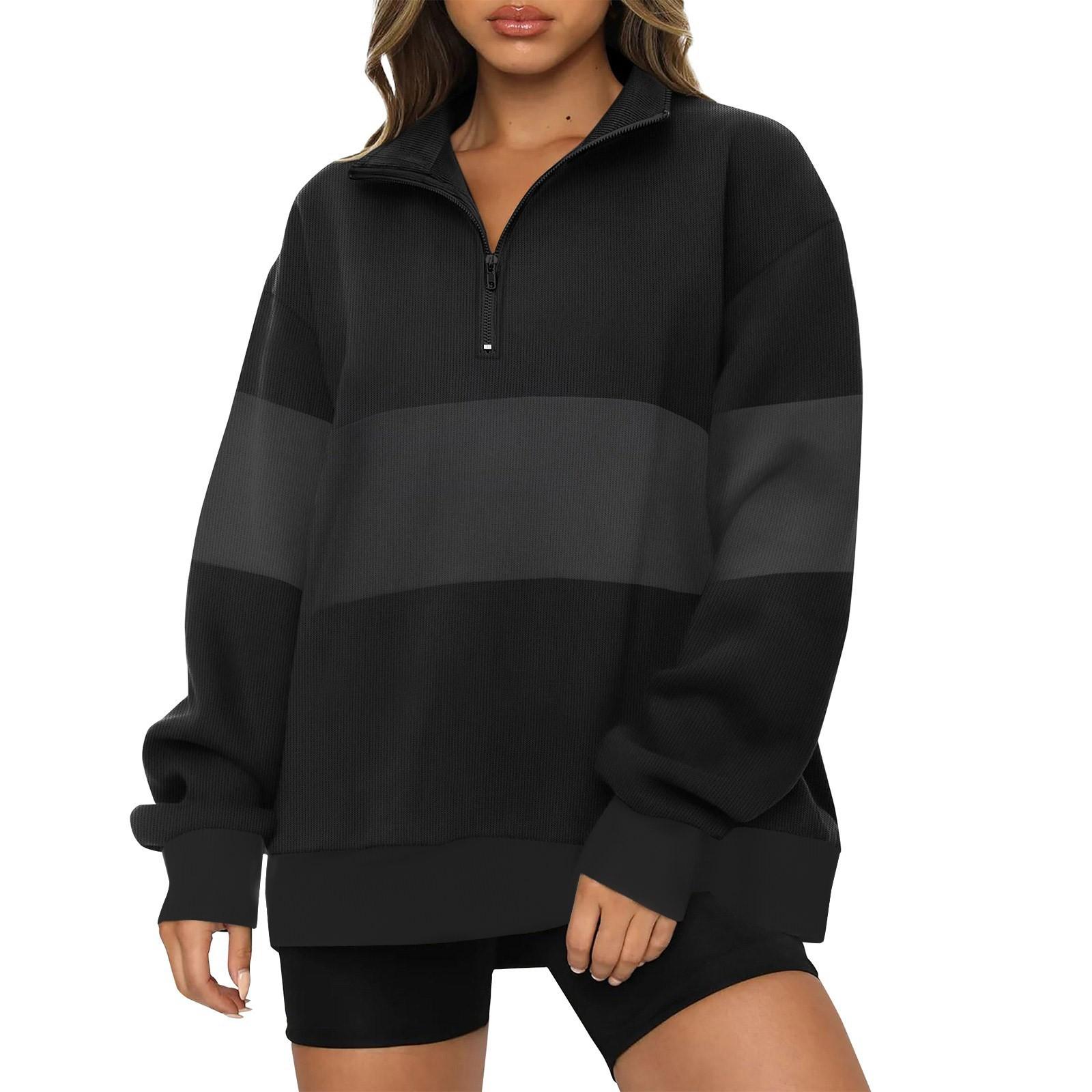 

Женская повседневная свободная толстовка с длинными рукавами и застежкой-молнией в стиле пэчворк, свободная полосатая толстовка XXXL чёрный