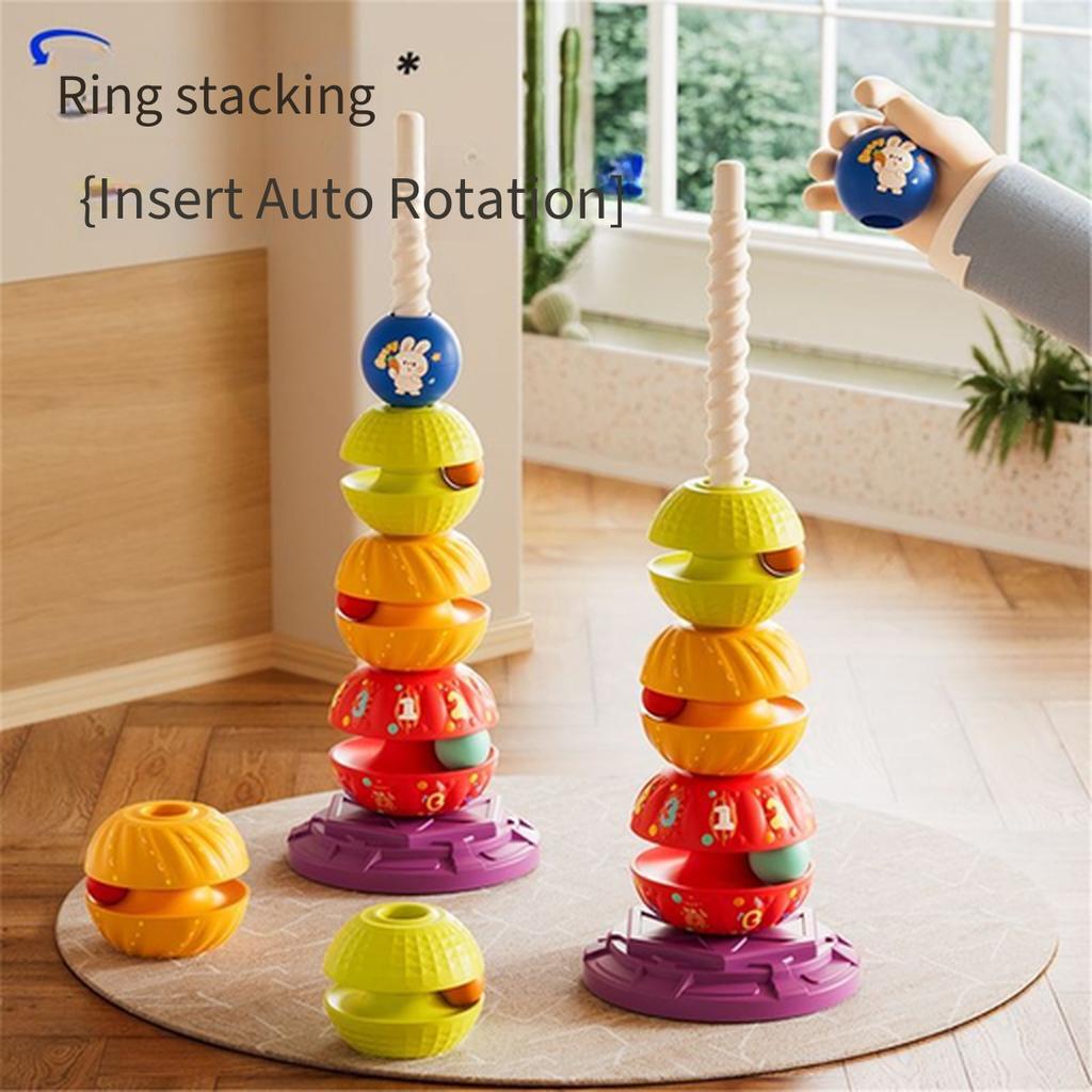 Biteable Spinning Stacking Tower Toy Baby Ring Toss Stack Game Hand Catch Ball Rattle Toy for 6‑12 Months 0‑1 Year Old Infant