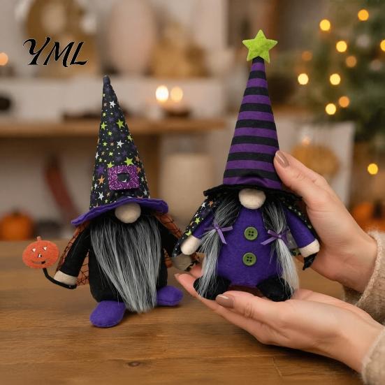 Cute Spooky Window Figurines Halloween Gnome Decoration, Witch Swedish Tomte Ornament, Plush Unique Present Ideas Scandinavian Elf Dwarf for
