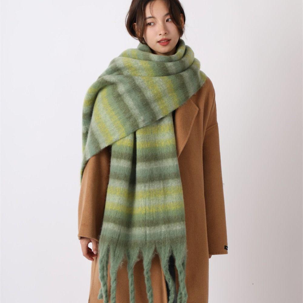 Tassel Plaid Wool Scarf Plush Long Shawl Retro Winter Cashmere Scarves  Autumn Winter