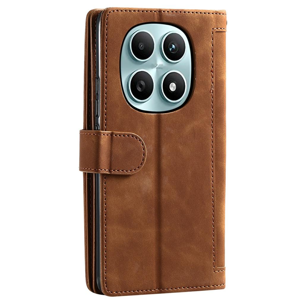 Dla Xiaomi Poco M8 5G/Redmi Note 15 5G (Światowy) Etui 9 przegródek Portfel na zamek błyskawiczny Pokrowiec na telefon ze skóry PU z paskiem na nadgarstek