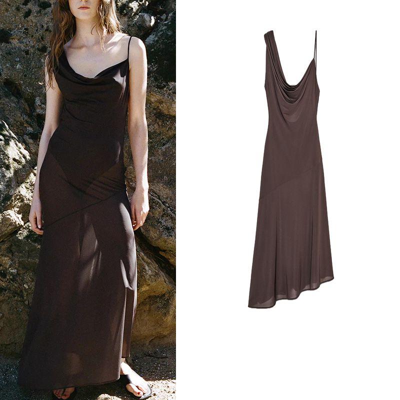Spring and Summer New Women's Clothing by Ornament Translucent Asymmetric Fashion Sleeveless V-neck Length Dress 1198009