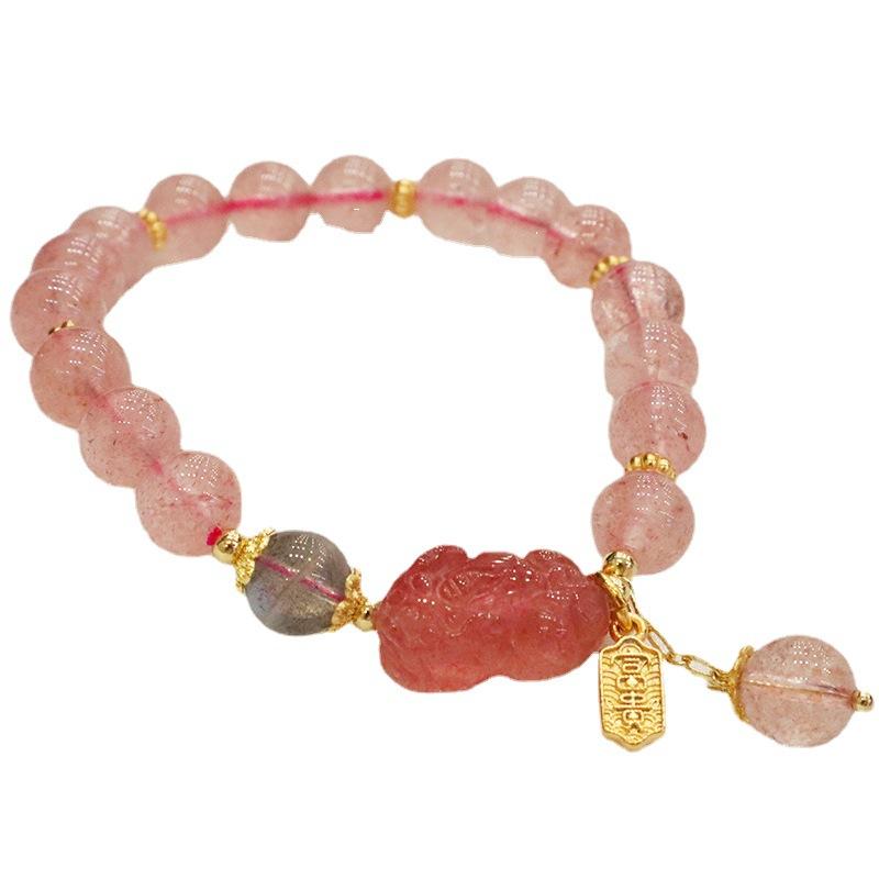 Super Natural Strawberry Crystal I Rabbit Bracelet Bangles Women Fashion Jewelry Accessories Gift