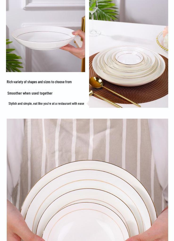 Gold-Trimmed Bone China Dinner Plate - Jingdezhen White Ceramic
