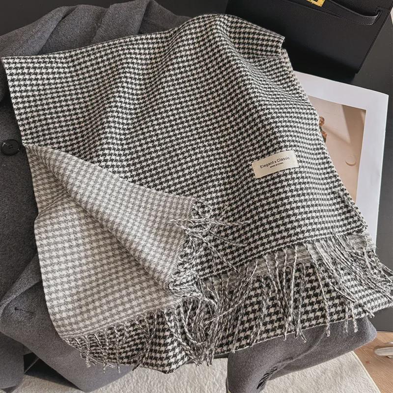 "New Autumn/Winter Nordic Houndstooth Scarf - British Versatile Double-Sided Tassel Plaid Shawl"