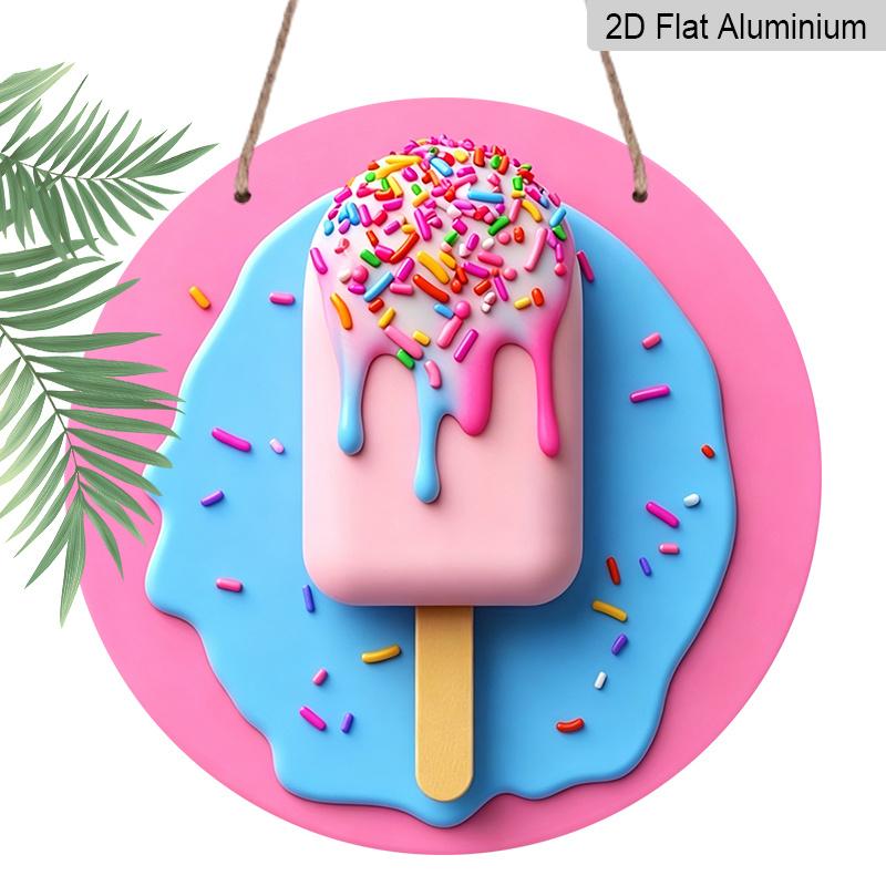 

2D Flat Aluminum Vintage Signage Wall Decoration, Available in Various Sizes, Ice Cream Cone Pattern. Suitable for Cafes, Living Rooms, Kitchens 20*20cm