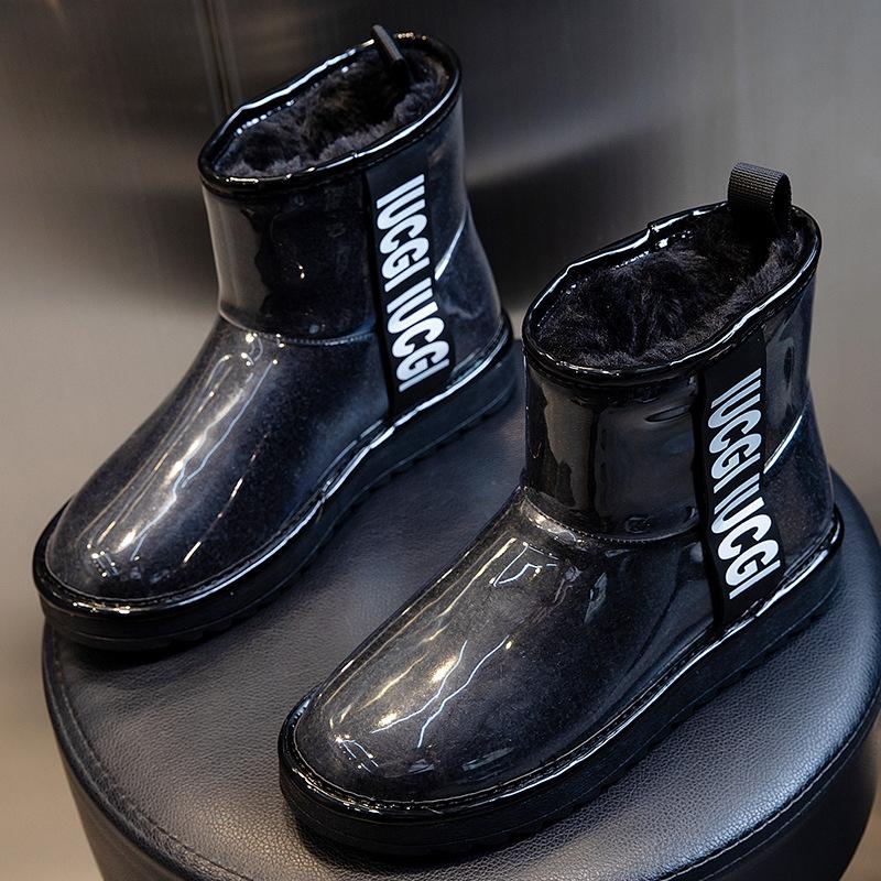 

Winter 2025 new snow boots women s velvet thickened short cotton boots women s waterproof medium tube locomotive one-pedal women s shoes 35 чёрный