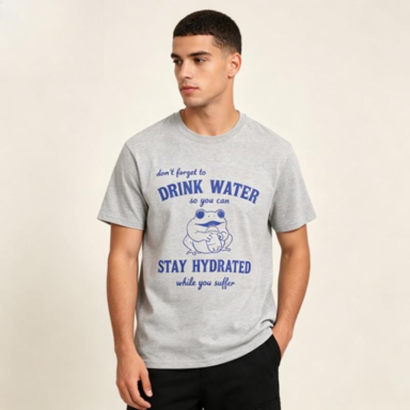 Unisex Casual Cotton T Shirt Dont Forget To Drink Water Stay Hydrated Retro Frog Print Streetwear Unisexs Summer Top