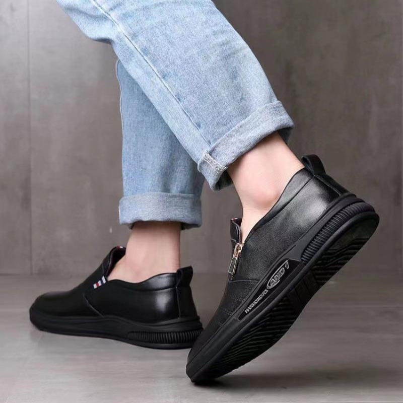 Fashion Brand Leather Shoes Men 2025Spring  PU Casual Shoes Business Work Formal Dress Shoes Moccasins Side Zipper Drive Loafers