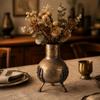 EuropeanStyle Decorative Metal Vase Vintage with Raised Ornamental Detailing Distressed for
