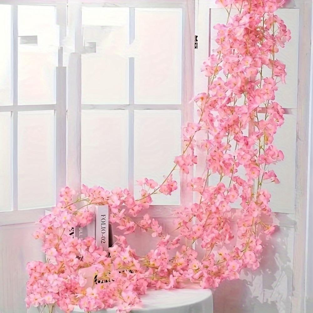 Artificial Sakura Flowers Vine Hanging Fake Floral Garland Home Garden Wedding Arch Party Cherry Blossom Wall Decor Arrangement