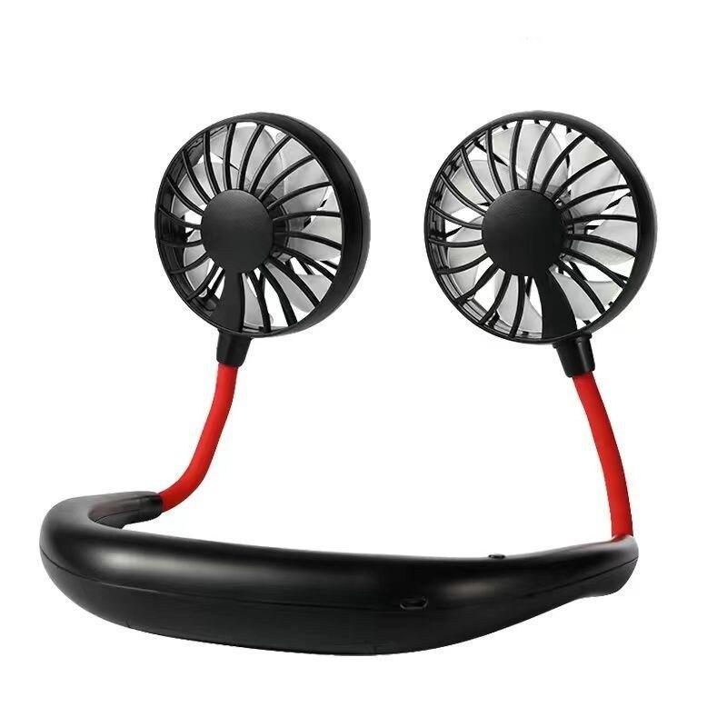 USB Mini Neck Fan Rechargeable Portable Hanging Neckband Fan Neck Sports Fan 3 Speed Adjustable Dual Electric Cooler Fan