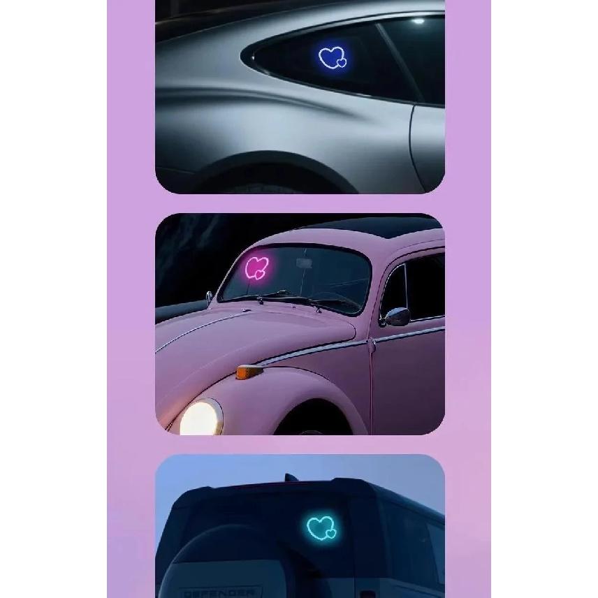 Solar Powered Car Neon Light Wireless Cute Double Heart Shaped Led Ambient Light Suction Cup Atmosphere Breathing Lamp