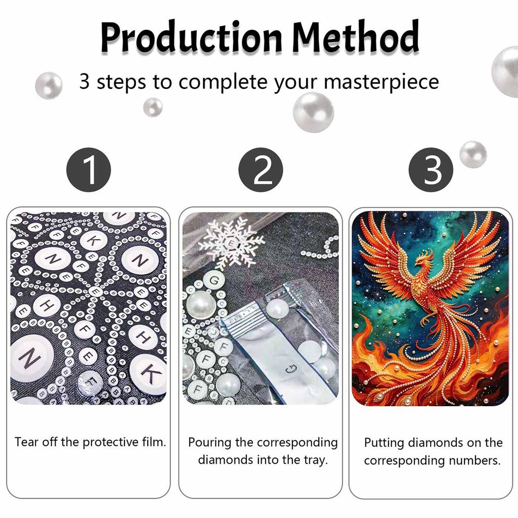 Dieses Phoenix-Perlenmalset enthält 5D-Perlen und einen Mosaik-Kunststil.. für die Wanddekoration zu Hause konzipiert.