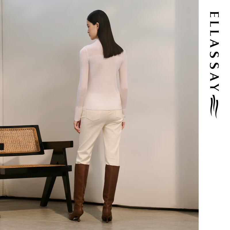 ELLASSAY Women's 100% Merino Wool Semi-High Neck Slim Fit Knit Top