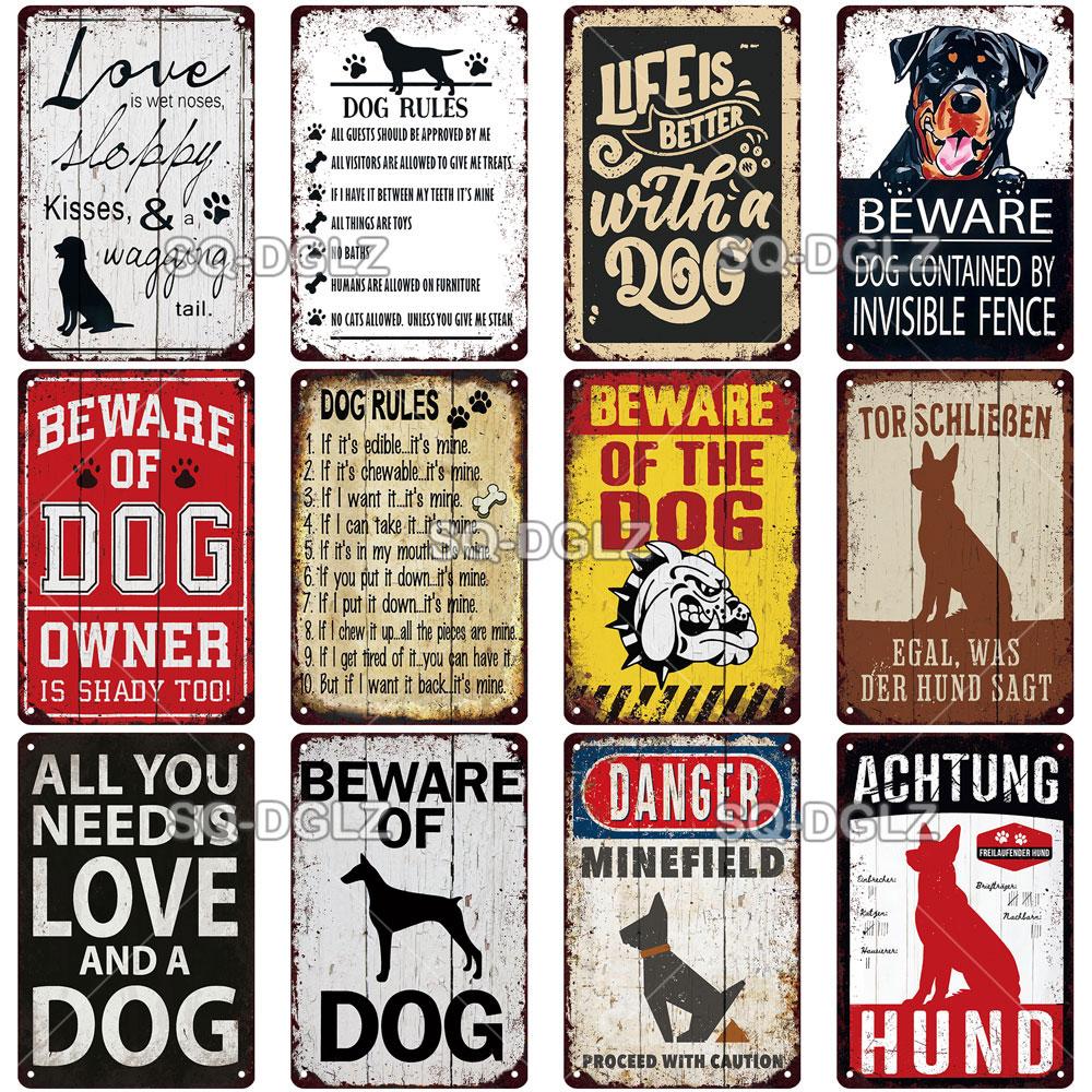 Warning Vintage Metal Sign Beware of Dog Tin Sign Shop Metal Plaque Decoration Plate Decor For Pub Bar Wall Decor Poster Gift