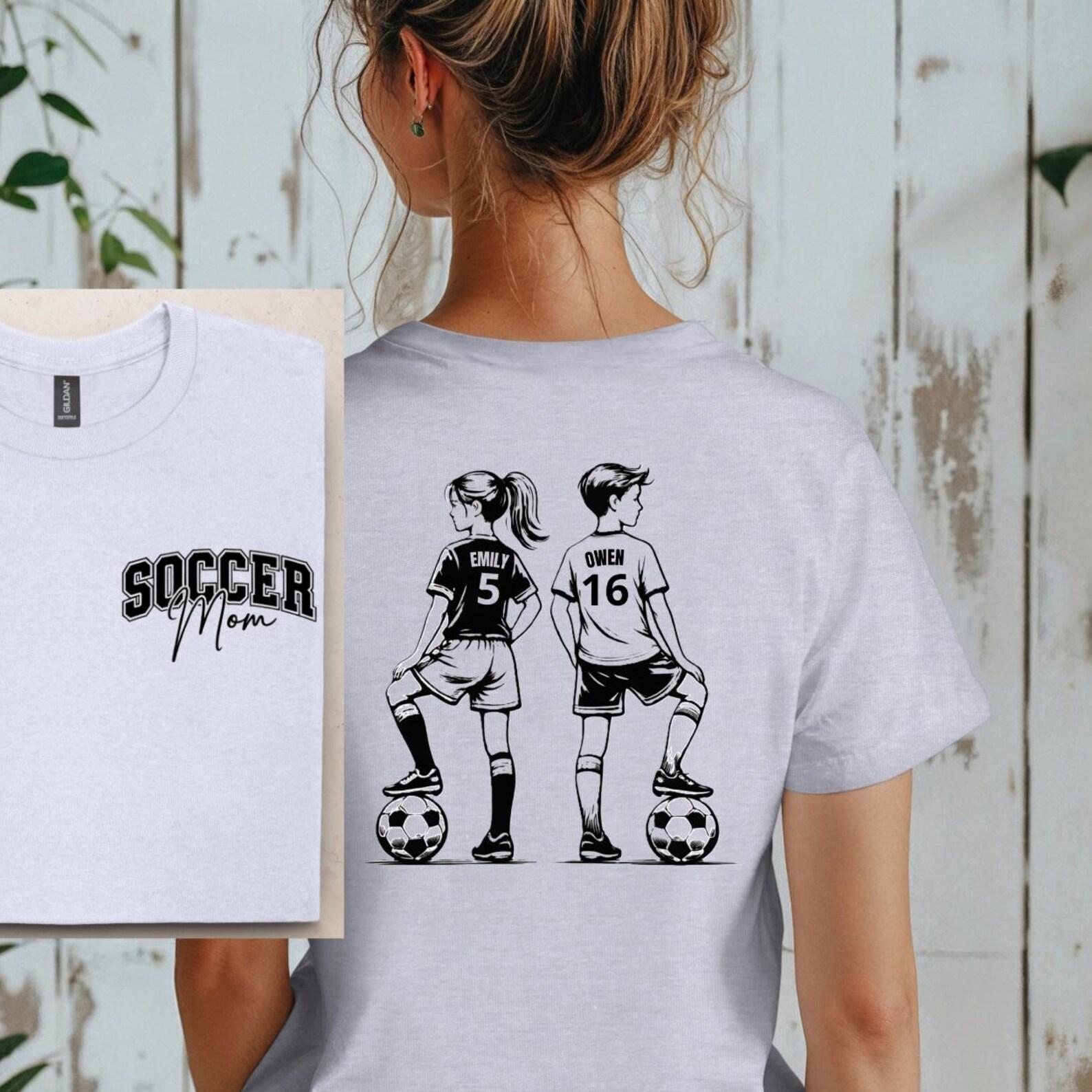 Personalized Soccer Mom Shirt, Custom Kids Names and Numbers Tee, Soccer Mom T shirt Gift, Sports Day Mom Shirt XL