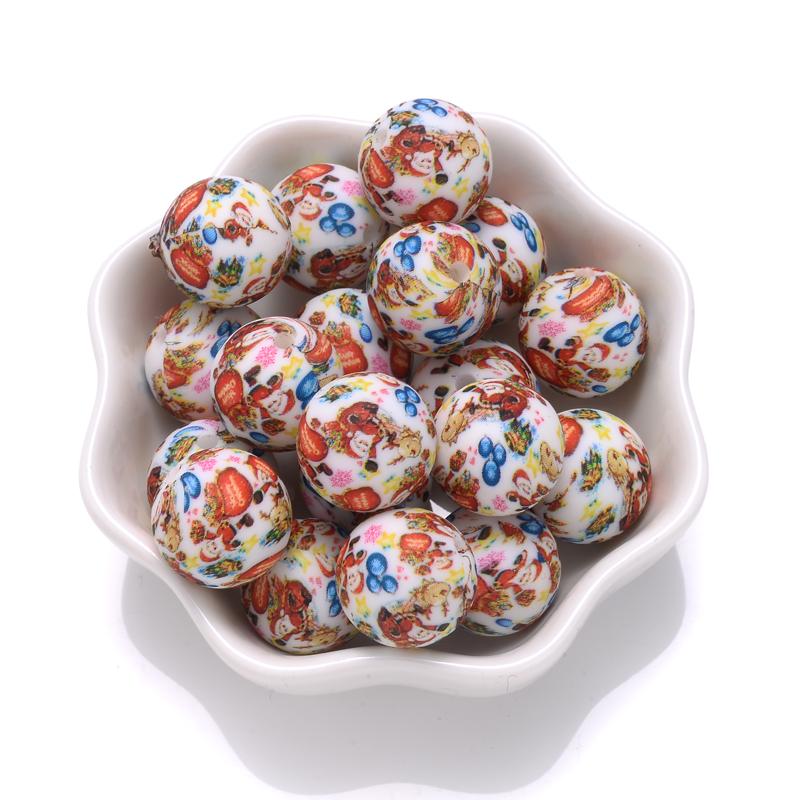 10Pcs 15mm Colorful Print Leopard Pattern Silicone Beads Ball Shape Teething Jewelry Beads For Teether Pacifier Chain Necklace