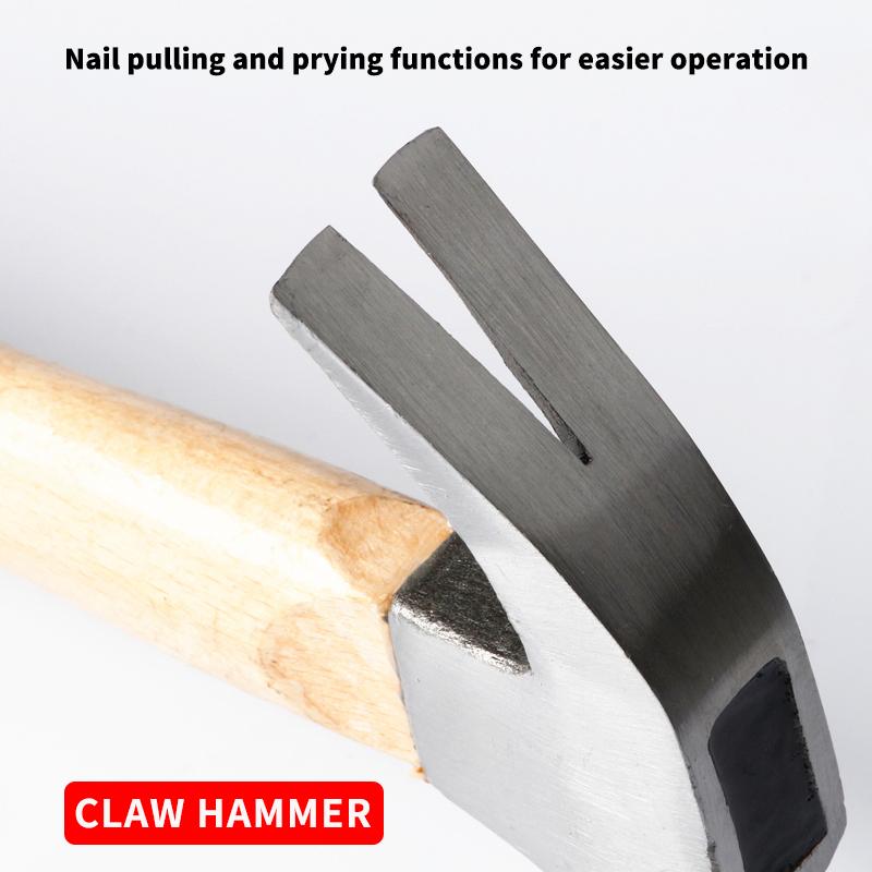 Claw Hammer Multi-function Woodworking Nail Wooden Handle Shock Absorption High Carbon Steel Durability Car Household Tool