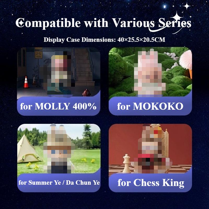 Transparent Display Box for Labubu Acrylic Storage Cabinet Dustproof for Mokoko for Space Molly 400% for Chess King No Doll