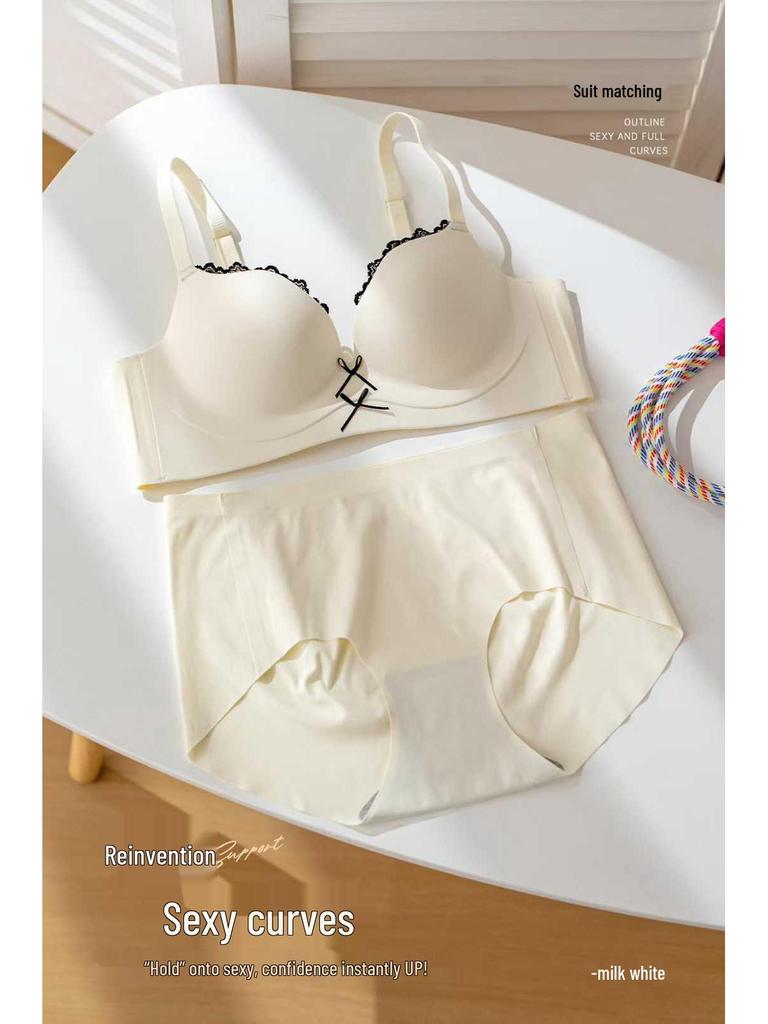 Red Series Seamless Push-Up Bra Set for Women - Side Support, No Underwire, Sexy Thin Hollow Out Design